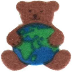 Teddy bear holding a world map on a white background